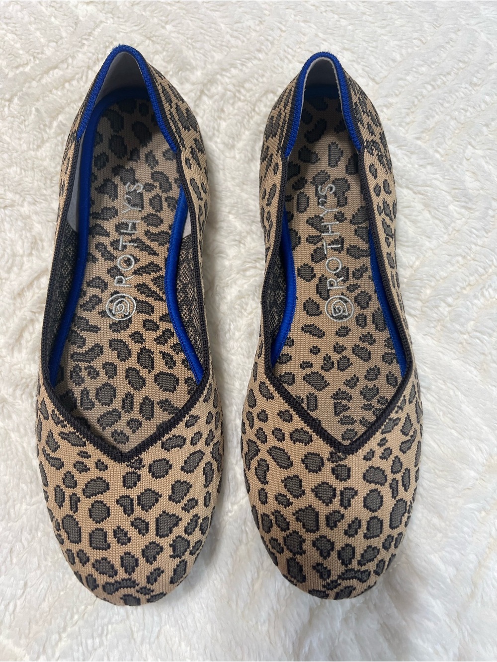 Rothy's Leopard Print Flats with Blue Trim